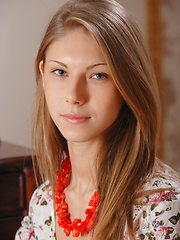 Effortlessly beautiful and alluring, Katherine naughtily lifts her dress' skirt to flant her gorgeous body with smooth shaven pussy and perky pin