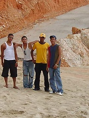 Four hot guys indulge in blowing and jerking off