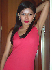 Pretty Filipina babe in red dress takes it all off after school