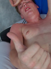 Angel - lovely blue-eyed boy bares his strong cock and gives it a firm handshake